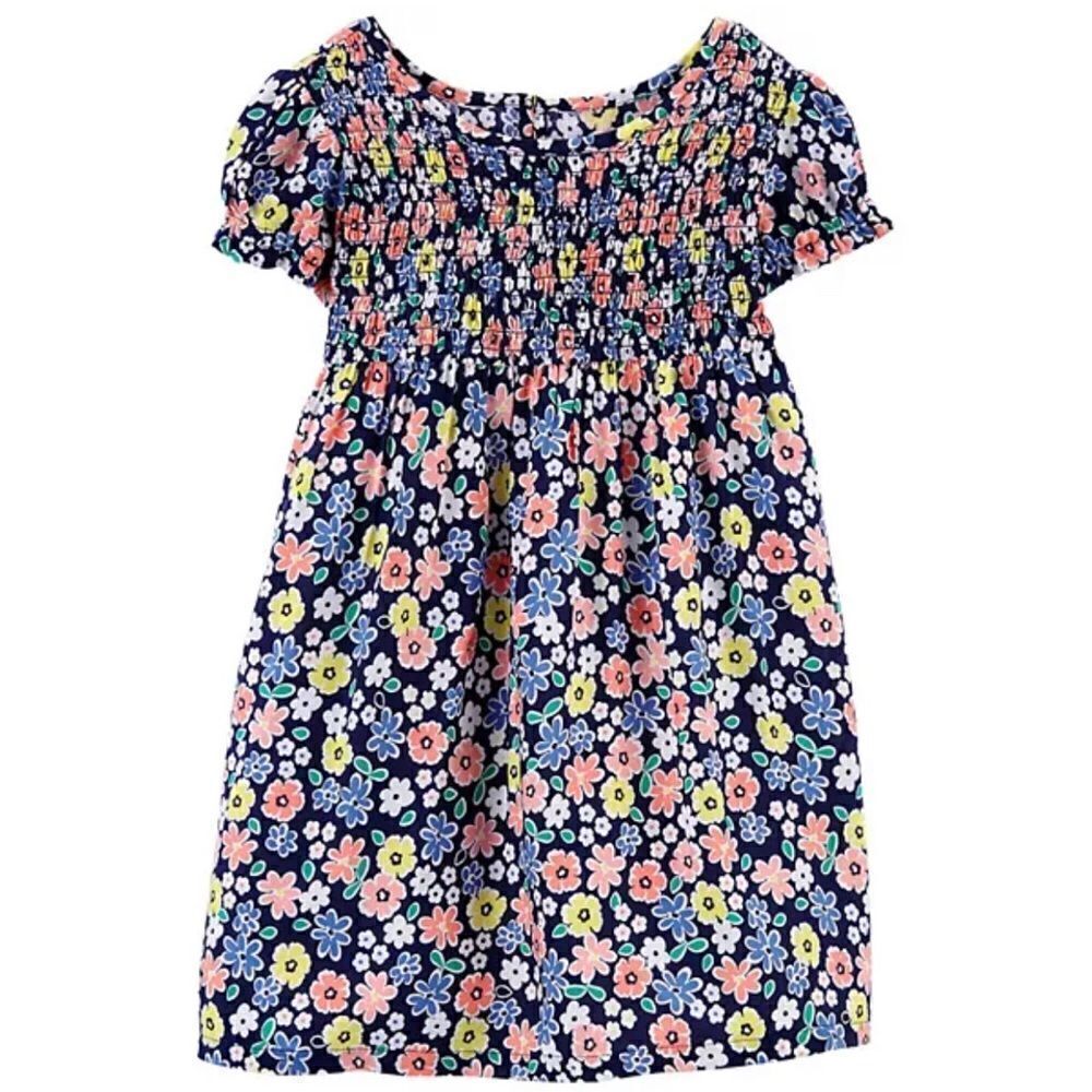 Carters girls Smocked micro Floral Poplin Dress short sleeve rayon viscose-10